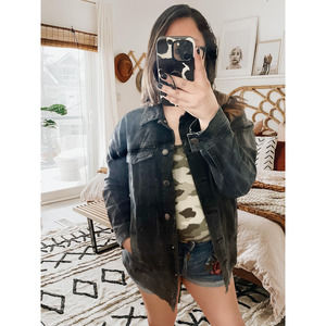 FREE PEOPLE distressed charcoal  jacket front pockets faded utility jacket small